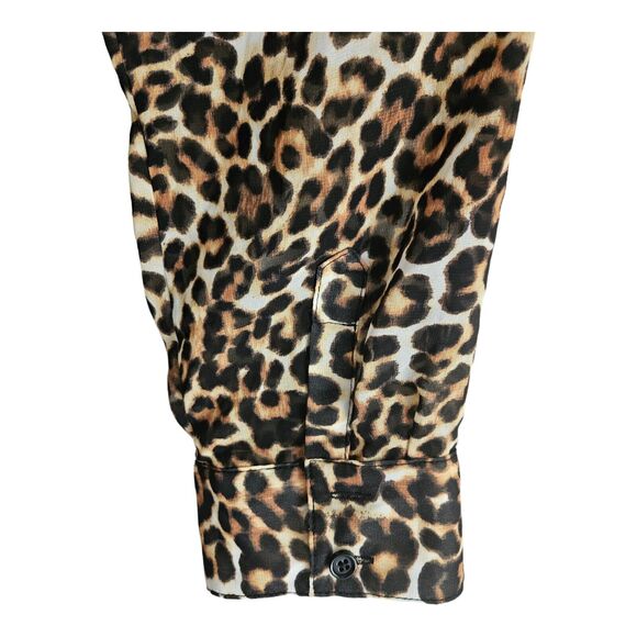 CHICO'S 1 Women 8 10 Tunic Top Leopard Semi Sheer Asymmetrical Hem Roll Tab 40" - Picture 5 of 8